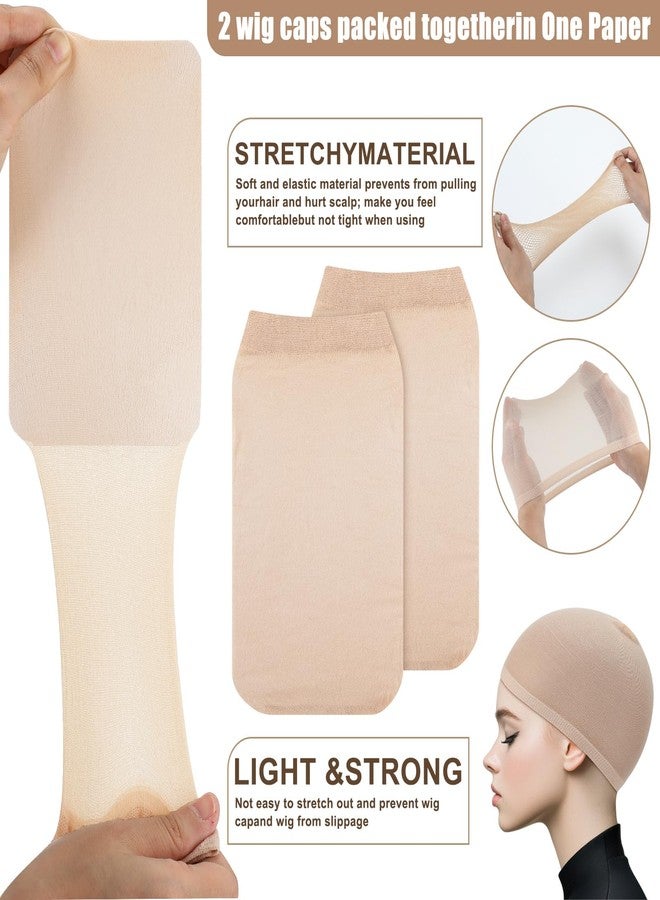 FineCheer Beige 6 Pcs Mesh Wig Cap for Long Hair Net Wig Caps Short Hairnet Mesh Net for for Women Non Slip Hair Nets Accessory for Halloween Cosplay - Image 2